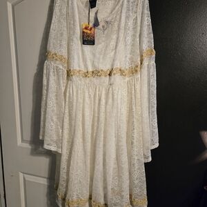 Her Universe White Lace Dress with Silver Embroidery